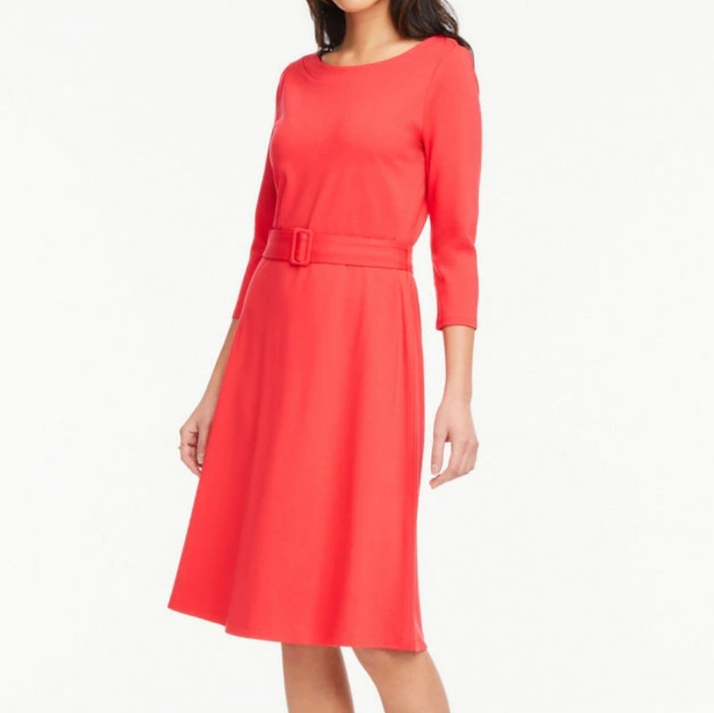 Ann Taylor Factory Belted Ponte Flare Dress - S